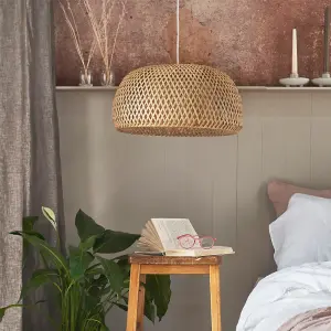 ValueLights Perugia Modern Natural Bamboo Lattice Domed Ceiling Pendant Floor Lamp Light Shade