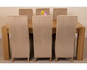 Kuba 180 x 90 cm Chunky Oak Dining Table and 6 Chairs Dining Set with Lola Beige Fabric Chairs