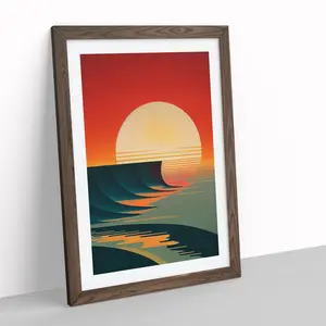 Deco Ocean Sunset No.2 - Single Picture Frame Print Walnut / 46cm H x 34cm W x 2cm D