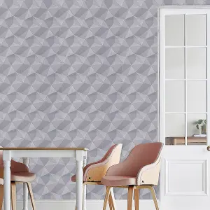 Light Grey Morden Textured 3D Metallic Geometric Non Pasted Wallpaper Roll Wall Decor 950cm (L)