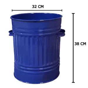 Navy Blue Metal Bin with Lid Retro Style Steel Bin - 30L 46cm Steel Dustbin