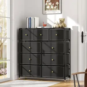 Black Plastic Storage Cabinet with 9 Drawers 103cm H