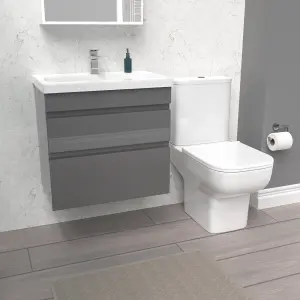 Nes Home 600mm Steel Grey Wall Hung Drawers Vanity Unit & Rimless Toilet Set