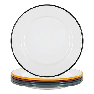 Argon Tableware - White Enamel Dinner Plates - 25.5cm - 6 Colours