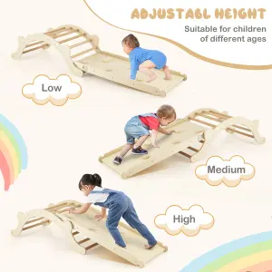 COSTWAY 3-In-1 Wooden Climbing Frame w/ Ramp Indoor Outdoor Kids Climbing Ladder Set