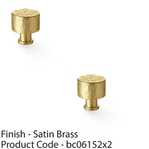 2 PACK - Round Hammered Door Knob Satin Brass 30mm Diameter Cupboard Cabinet Pull Handle