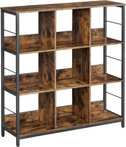 VASAGLE 3-Tier Ladder Shelf, Industrial Bookcase for Office, Living Room, Bedroom, Display Storage Rack, Rustic Brown and Black