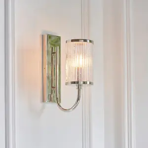 Luminosa Genoa Glass Wall Lamp, Bright Nickel Plate, Ribbed Bubble Glass