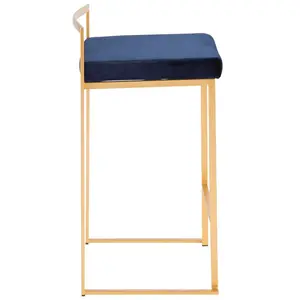 Daggett 68.5cm Bar Stool (Set of 2) Gold / Blue Velvet / Counter Stool (27" Seat Height)