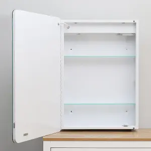 LED Wall Bathroom Mirror Cabinet Lighting Adjustable Shelves Storage Cupboard with Shaver Socket 700x500 mm