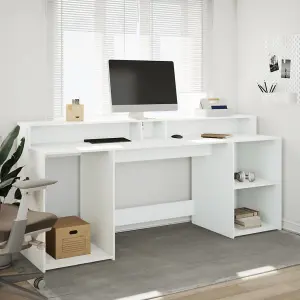 Berkfield Desk with LED Lights White 200x55x91 cm Engineered Wood