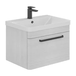 Emery Textured White Wall Hung Bathroom Vanity Unit & Basin Set with Black Handles (W)80cm (H)46cm