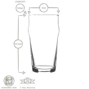 Bormioli Rocco Nonic Pint Beverage Glasses - 570ml - Pack of 4