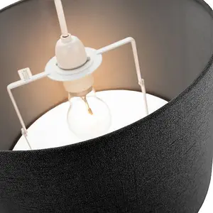 Contemporary and Sleek Black Textured Linen Fabric Drum Lamp Shade 60w Maximum