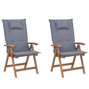 Set of 2 Garden Chairs with Cushions JAVA Acacia Wood Blue