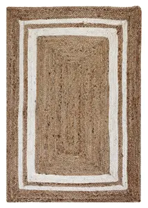 KHIDAKEE  Rectangular Border Natural Rug Hand Woven Jute / 75 cm x 120 cm