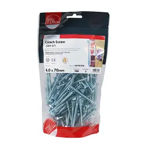 TIMCO Coach Screws Hex Head Silver  - 6.0 x 70