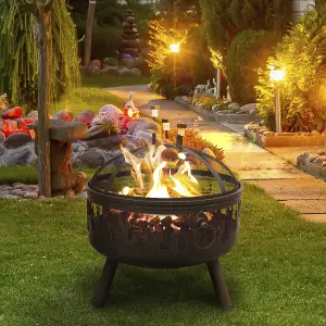 Dellonda Deluxe Firepit with Cooking Grill, Safety Screen & Poker