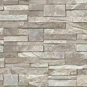 Grandeco Stone Choc Brown Brick Slate 3D Effect Realistic Vinyl Wallpaper A17204