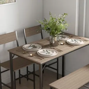 HOMCOM Dining Table and Chairs Set of 4 with 2 Chairs Bench for Kitchen Grey