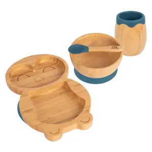 Tiny Dining 4pc Penguin Bamboo Suction Baby Feeding Set - Navy Blue