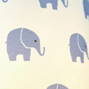 Blue Elephants Children's/Kids White Cotton Fabric Bedroom Lamp or Pendant Shade