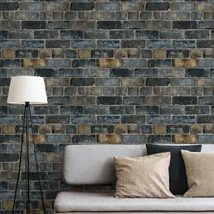 GDUK Brick Effect Elba Textured Wallpaper, Navy Ochre