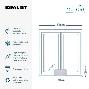IDEALIST™ 40cm Window Box Garden Planter, Grey Marble Effect Windowsill Planter, Outdoor Plant Pot L40 W17 H17 cm, 12L