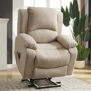 Marldon 92cm Wide Beige Textured Fabric Electric Mobility Aid Lift Assist Recliner Arm Chair with Massage Heat Functions