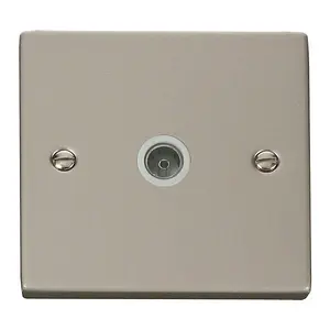 Pearl Nickel 1 Gang Single Coaxial TV Socket - White Trim - SE Home