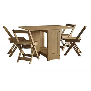 Mercers Furniture Corona Butterfly Dining Set & 4 Chairs Folding Compact Drop Leaf Solid Pine