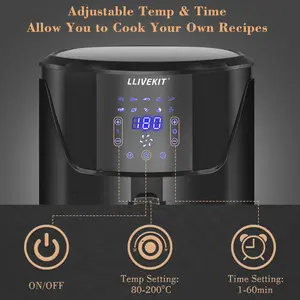 5L Air Fryer, Family Size Hot Air Fryer 1400W Digital Touchscreen With 10 Presets, Removable Basket, Timer & Temperature Control For Oil Free & Low Fat Healthy Cooking Black