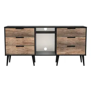 Fuji 6 Drawer Sideboard in Vintage Oak & Black (Ready Assembled)