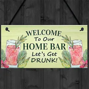 Red Ocean Home Bar Welcome Sign - Hanging Cocktail Bar Signs - Garden Bar Decor Plaques - Novelty Home Bar Accessories Signs