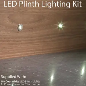 ROUND LED Plinth Light Kit 10x COOL WHITE Spotlight Kitchen Bathroom Floor Panel