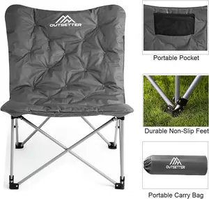 Butterfly Camping Folding Chair with Oversized Padded Moon Chair - Grey