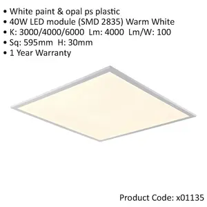 Square Backlit LED Ceiling Panel Light - 595mm x 595mm - 40W CCT LED Module