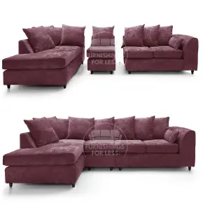 Monaco Chenille Fabric 5 Seater L Shaped Corner Sofa  Purple Left Hand Facing