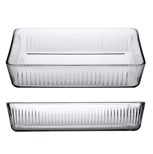 Queensway Home & Dining 31cm Width Glass Cooking Baking Roasting Oven Serving Tray Rectangular with Vertical Line Design