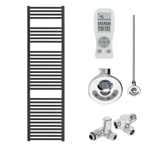 Bray Dual Fuel Thermostatic Electric Heated Towel Rail With Timer, Straight, Black - W500 x H1500 mm