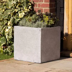 Primrose Grey Cube Handmade Fiberstone Indoor Outdoor Planter 50cm