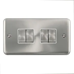 Our Curved Edge Satin / Brushed Chrome 10A 4 Gang 2 Way Ingot Light Switch - White Trim - SE Home