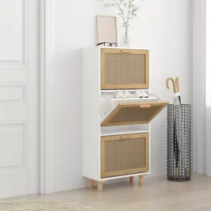 Berkfield Shoe Cabinet White 52x25x115 cm Engineered Wood&Natural Rattan