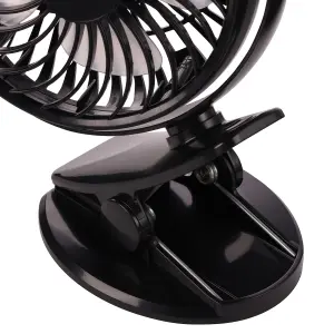 Hardys 3 Speed USB Rechargeable Clip On Cooling Portable Fan Desk Computer Pushchair - Black