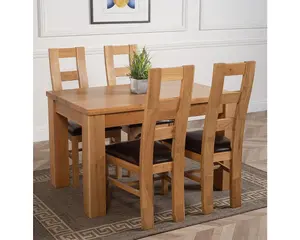 Dakota 127 x 82 cm Chunky Oak Small Dining Table and 4 Chairs Dining Set with Yale Chairs