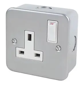 LAP 13A Grey 1 gang Switched Metal-clad switched socket with White inserts