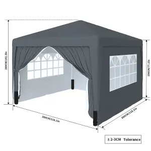 SunDaze Garden Pop Up Gazebo Party Tent Camping Marquee Canopy with 4 Sidewalls Carrying Bag Anthracite 3x3M