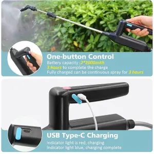 Battery Powered Sprayer 5L, Electric Sprayer with 3 Mist Nozzles, USB Rechargeable Handle and Retractable Wand, Garden Sprayer