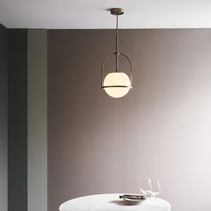 Luminosa Cosenza Pendant Ceiling Light Matt Antique Brass Plate & Opal Glass