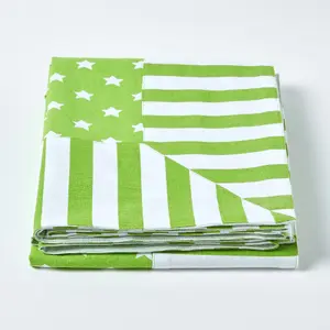 Homescapes Cotton Stars and Stripes Decorative Green Sofa Throw